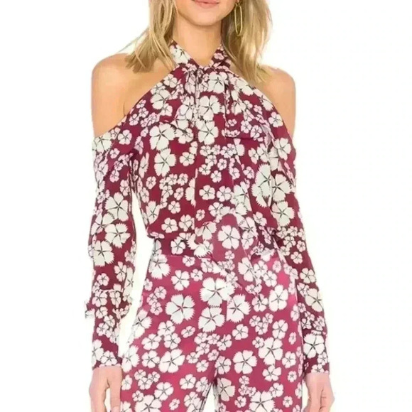 NWT Alexis Paloma Tie Neck Blouse in Red Floral Silk Print - Picture 1 of 7